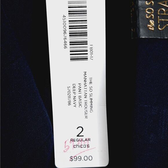 NEW Chico's SO Slimming Manhattan Trouser Pant Deep Navy 2 US 12 Large Straight - Picture 5 of 9